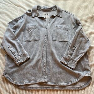 Aerie Oversized Heather Grey Sweatshirt Button Up